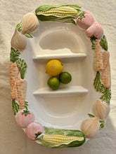 Load image into Gallery viewer, Large white majolica vegetable platter with three compartments
