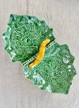 Load image into Gallery viewer, Twin vine leaf majolica nibbles dish by Bordallo Pinheiro
