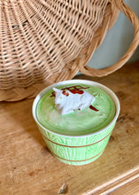 Load image into Gallery viewer, Green barrel-style butter dish with cow on lid
