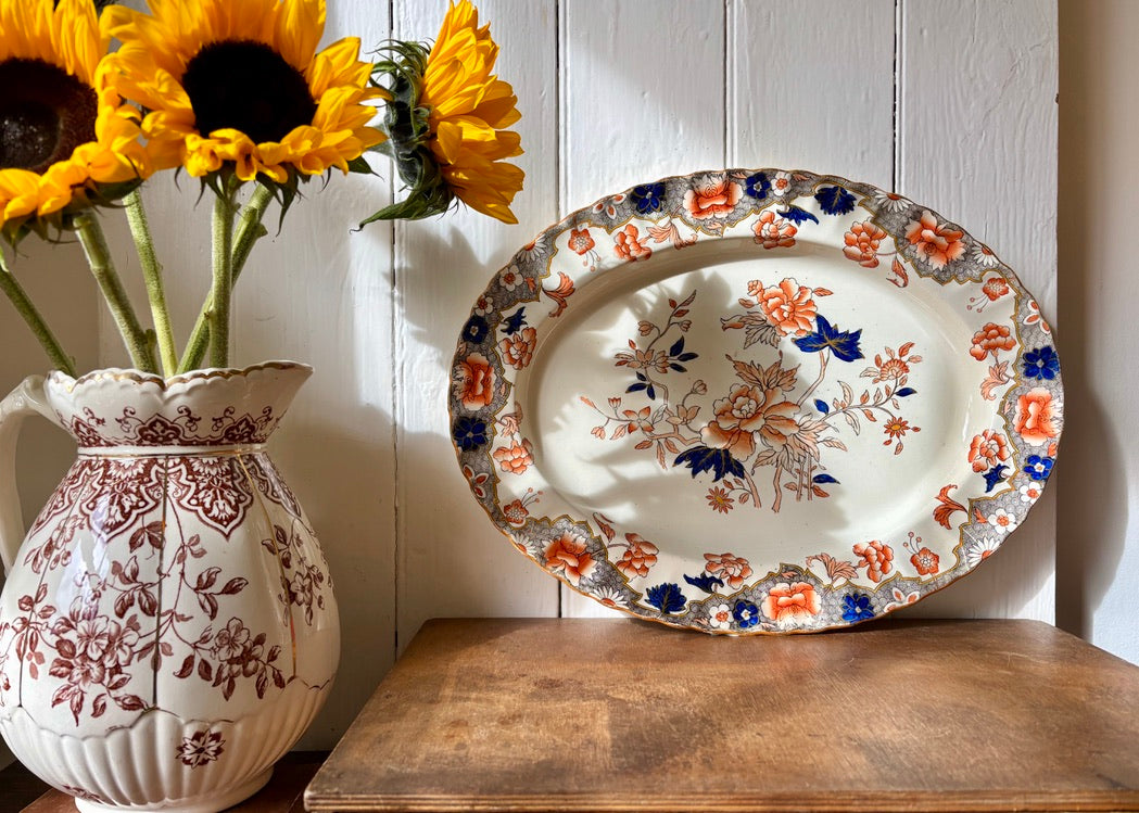 Antique floral platter or sharing dish in autumnal tones