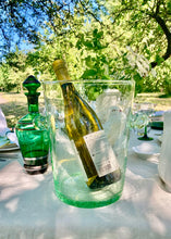 Load image into Gallery viewer, Hand blown pale green bubble glass wine cooler/champagne bucket

