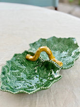 Load image into Gallery viewer, Twin vine leaf majolica nibbles dish by Bordallo Pinheiro
