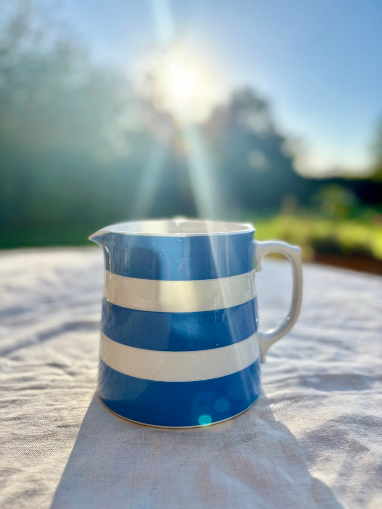 Large blue and white stripe jug