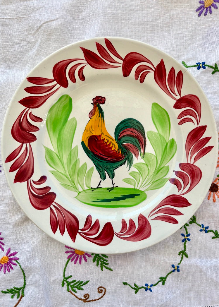 French hand painted cockerel plate by Terre de Fer