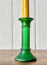Load image into Gallery viewer, A pair of frosted green glass candlesticks
