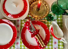Load image into Gallery viewer, A set of Crownford Art Deco tableware with white polka dots on scarlet

