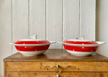 Load image into Gallery viewer, A set of Crownford Art Deco tableware with white polka dots on scarlet
