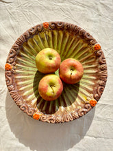 Load image into Gallery viewer, Fluted green glazed serving dish with embellished rim
