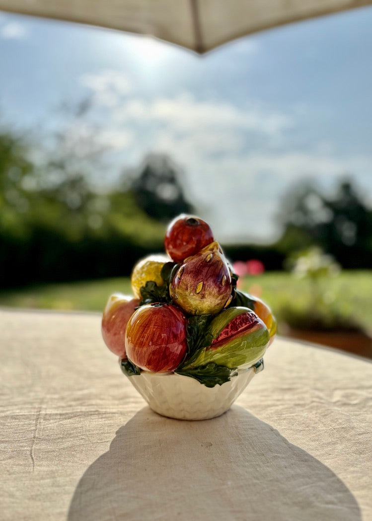Majolica fruit basket piled high