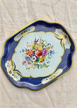Load image into Gallery viewer, Toleware tray with floral design and gilt detailing
