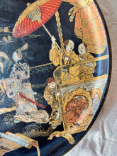 Load image into Gallery viewer, Antique oriental ebonised tray with gold and colour imagery
