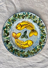 Load image into Gallery viewer, Hand decorated fish plate with border of leaves
