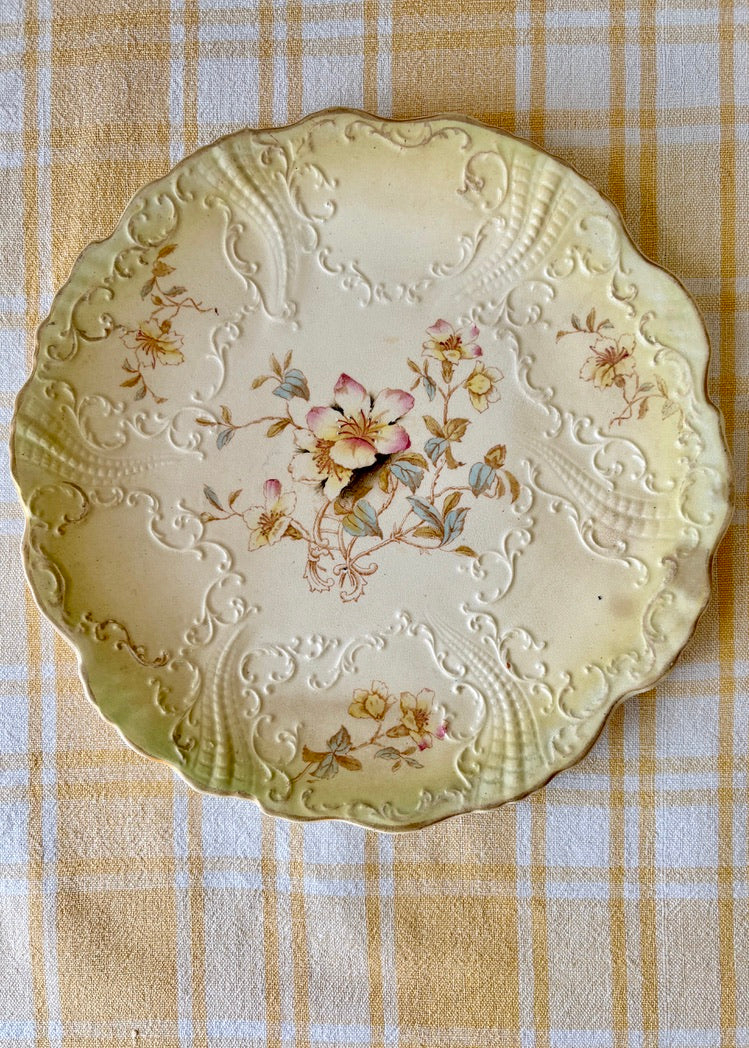 Antique Crown Pottery Longton embossed floral serving plate