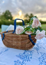 Load image into Gallery viewer, Wicker basket natural with blue detailing
