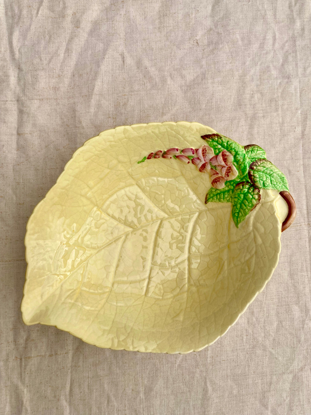 Carlton Ware hand painted foxglove, pale lemon pedestal bowl