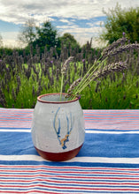 Load image into Gallery viewer, Studio pottery pale blue hand decorated bud vase
