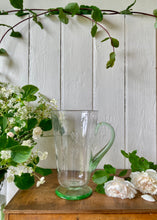 Load image into Gallery viewer, Tall pale green glass jug or pitcher etched with leaves
