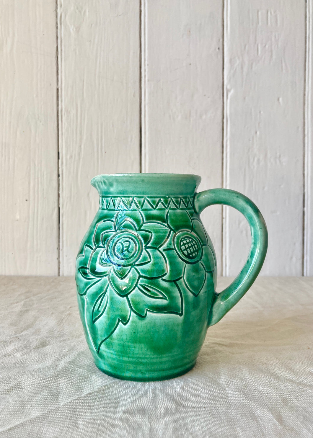 Green early 20th century handmade jug