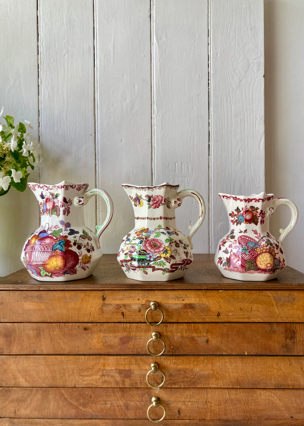 Mason's vintage jug 'Fruit Basket' pattern in pink