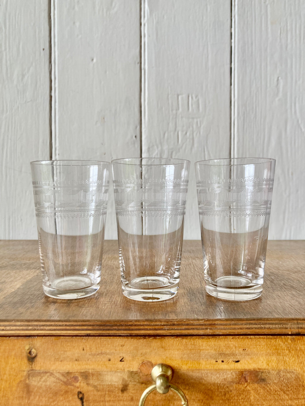 Set of three small glass beakers - Art Deco style