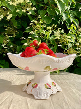 Load image into Gallery viewer, A large white and floral pedestal dish
