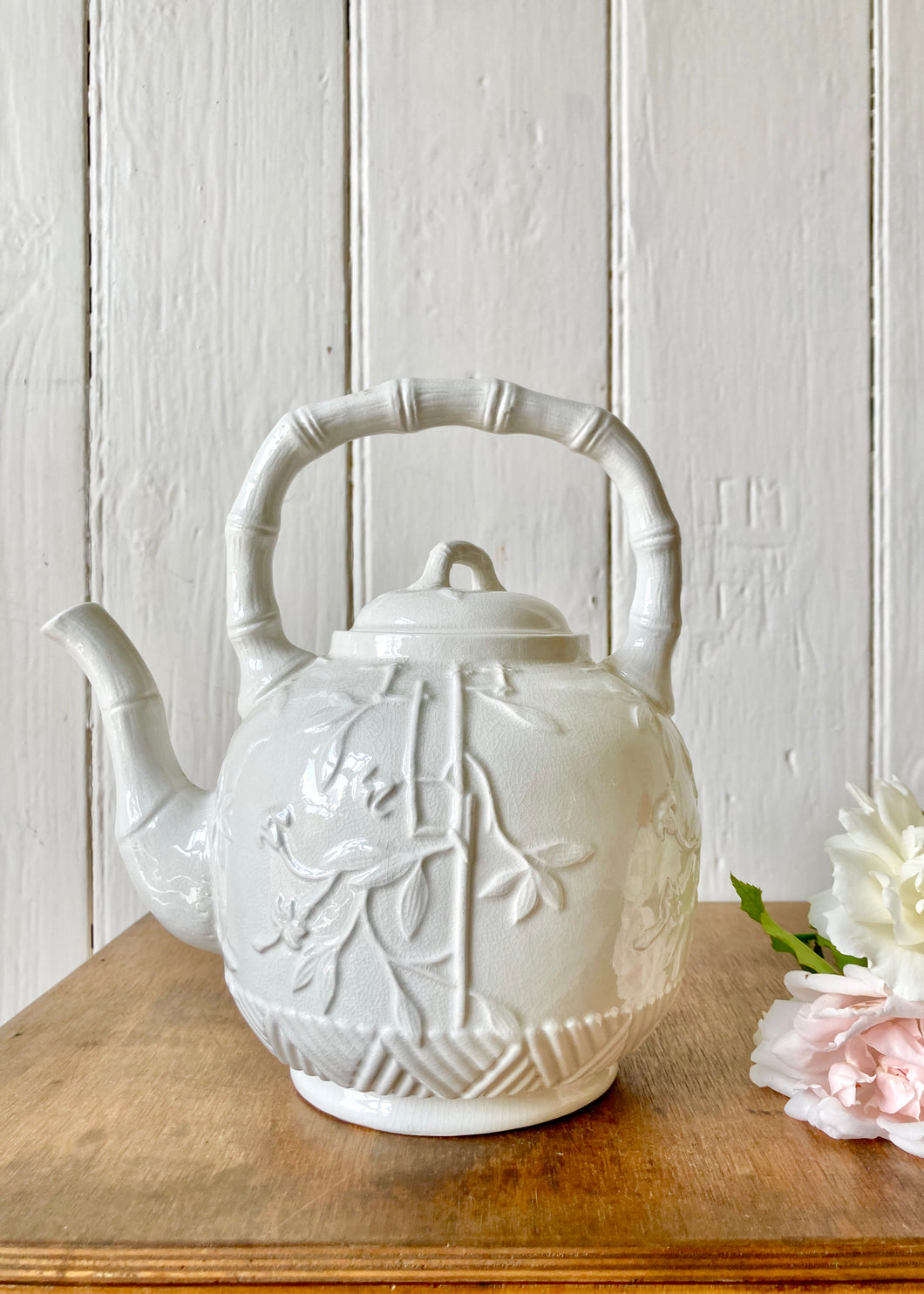 Rare Burleigh Ironstone faux bamboo and chinoiserie-style tea pot