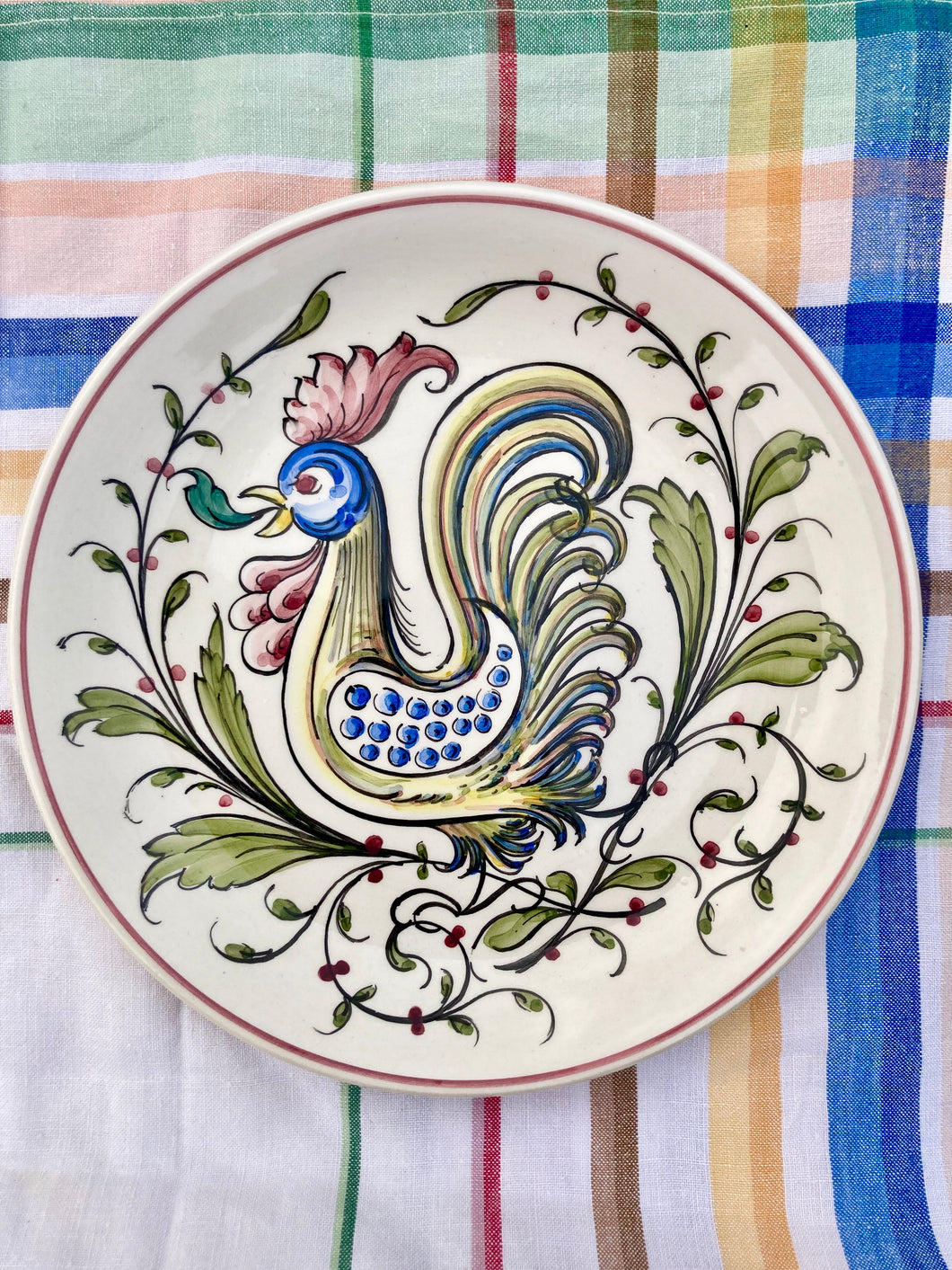 Portuguese hand painted cockerel wall plate