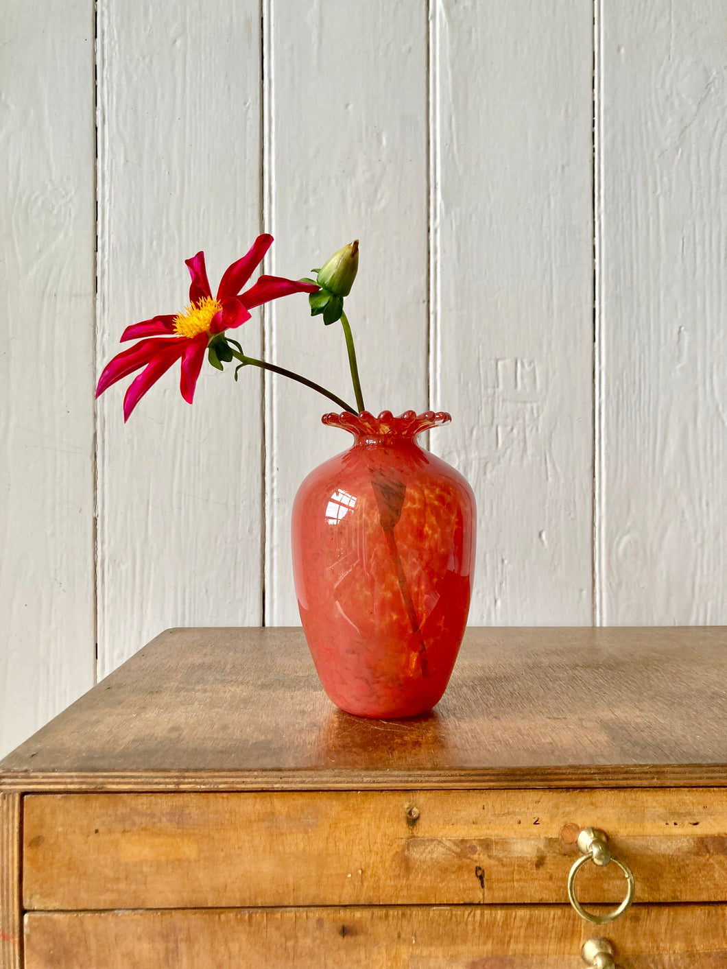 Confetti style peach colour Guernsey Island Studio Art Glass vase