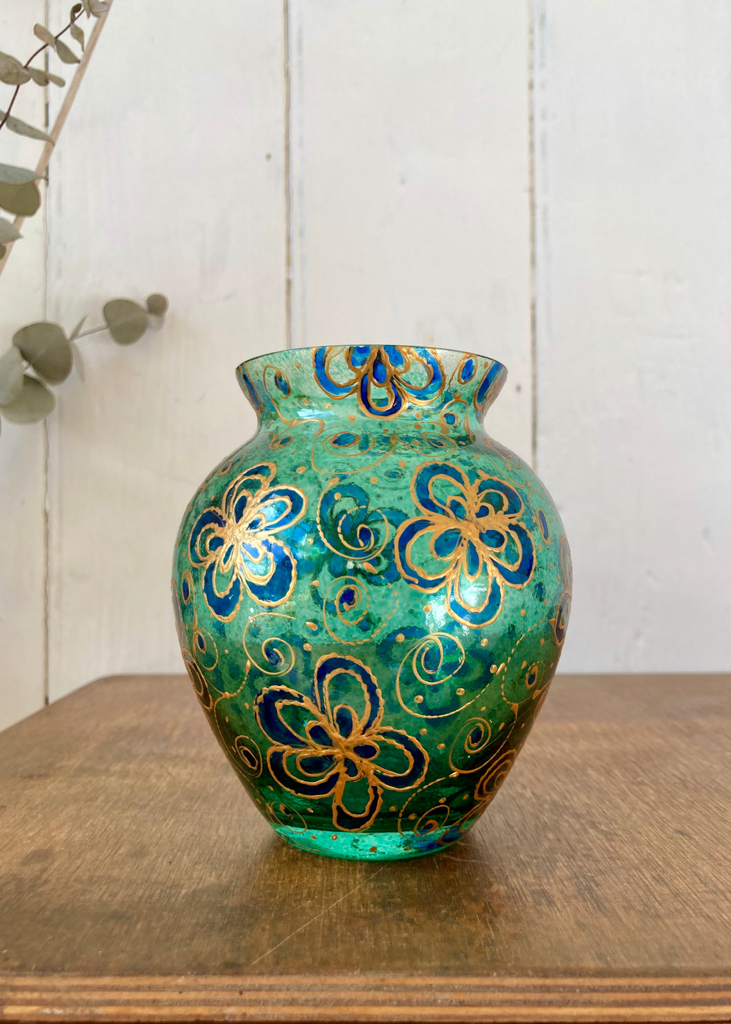 Hand blown green glass vase