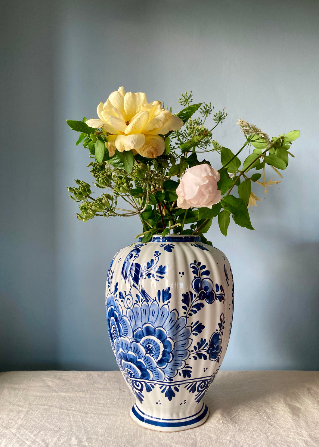 Large hand painted Delft fluted vase