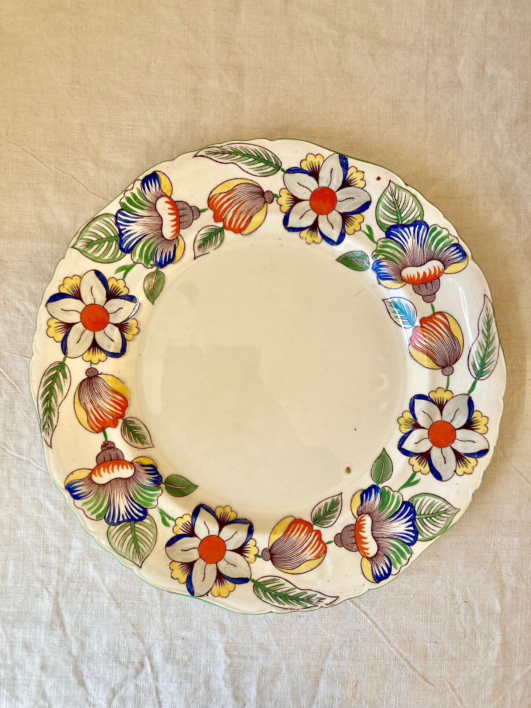 Antique and rare near pair of unusual Mason's floral plates