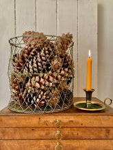 Load image into Gallery viewer, Cylindrical galvanised log basket full of giant fir cones
