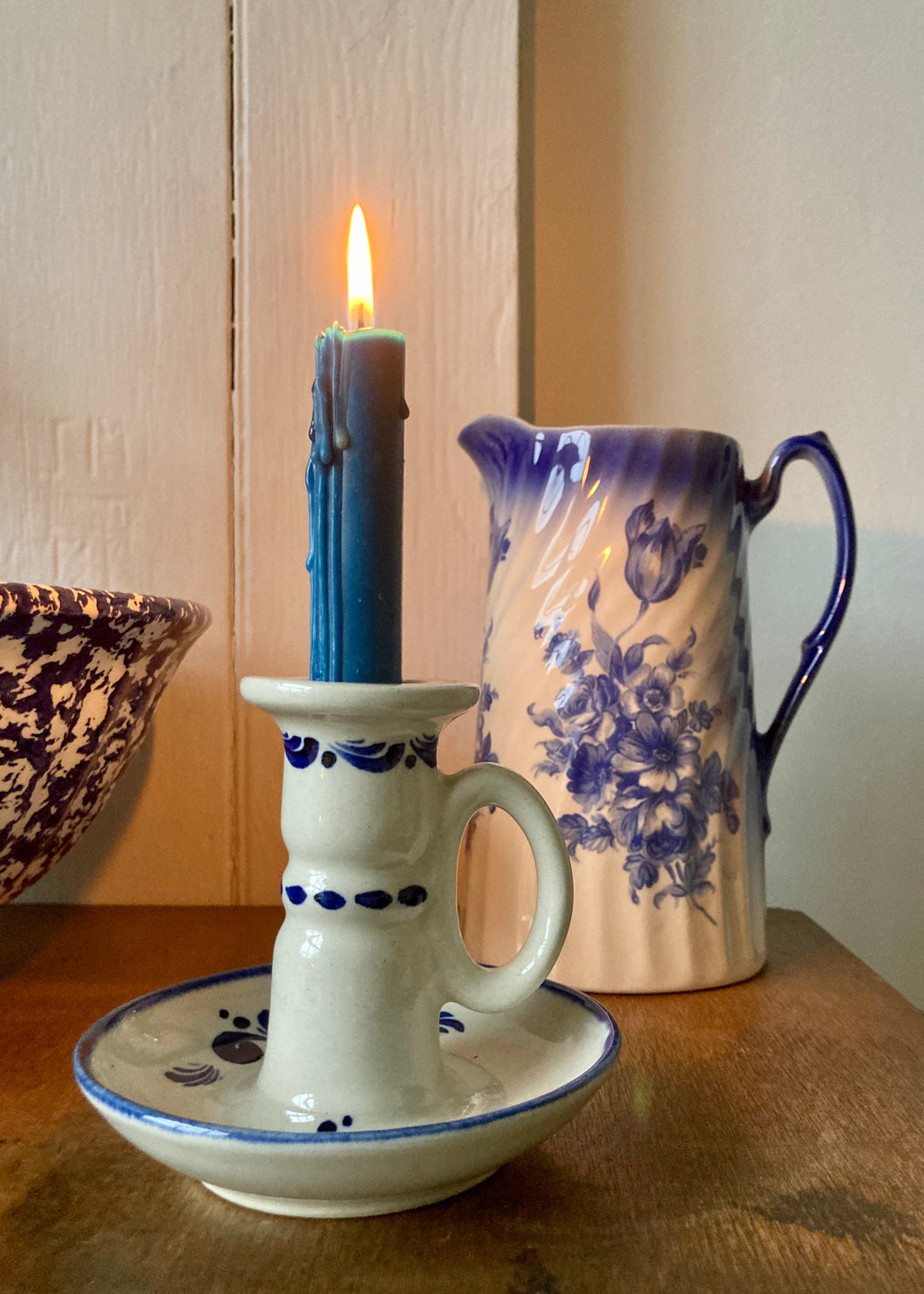 Blue and white hand painted candle holder