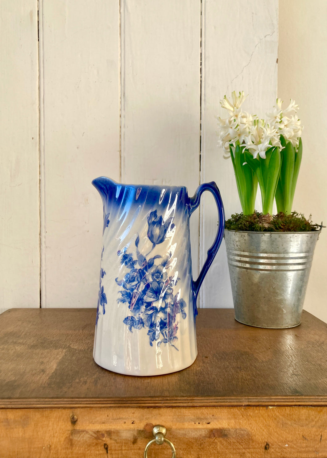 Blue and white floral jug