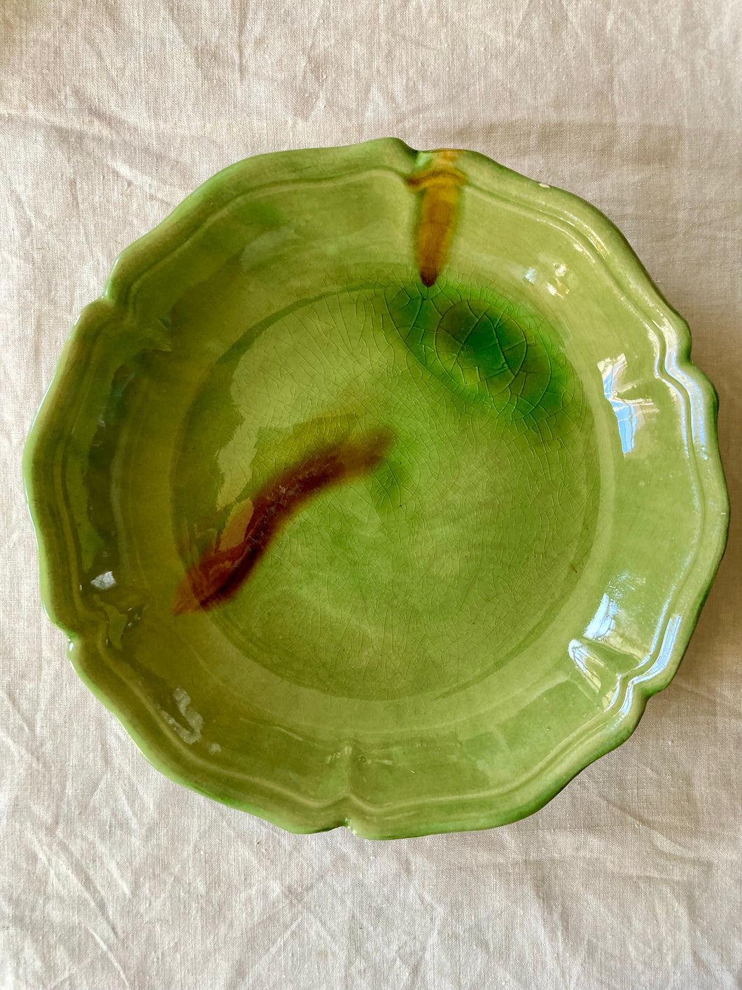 French Biot green glazed large bowl