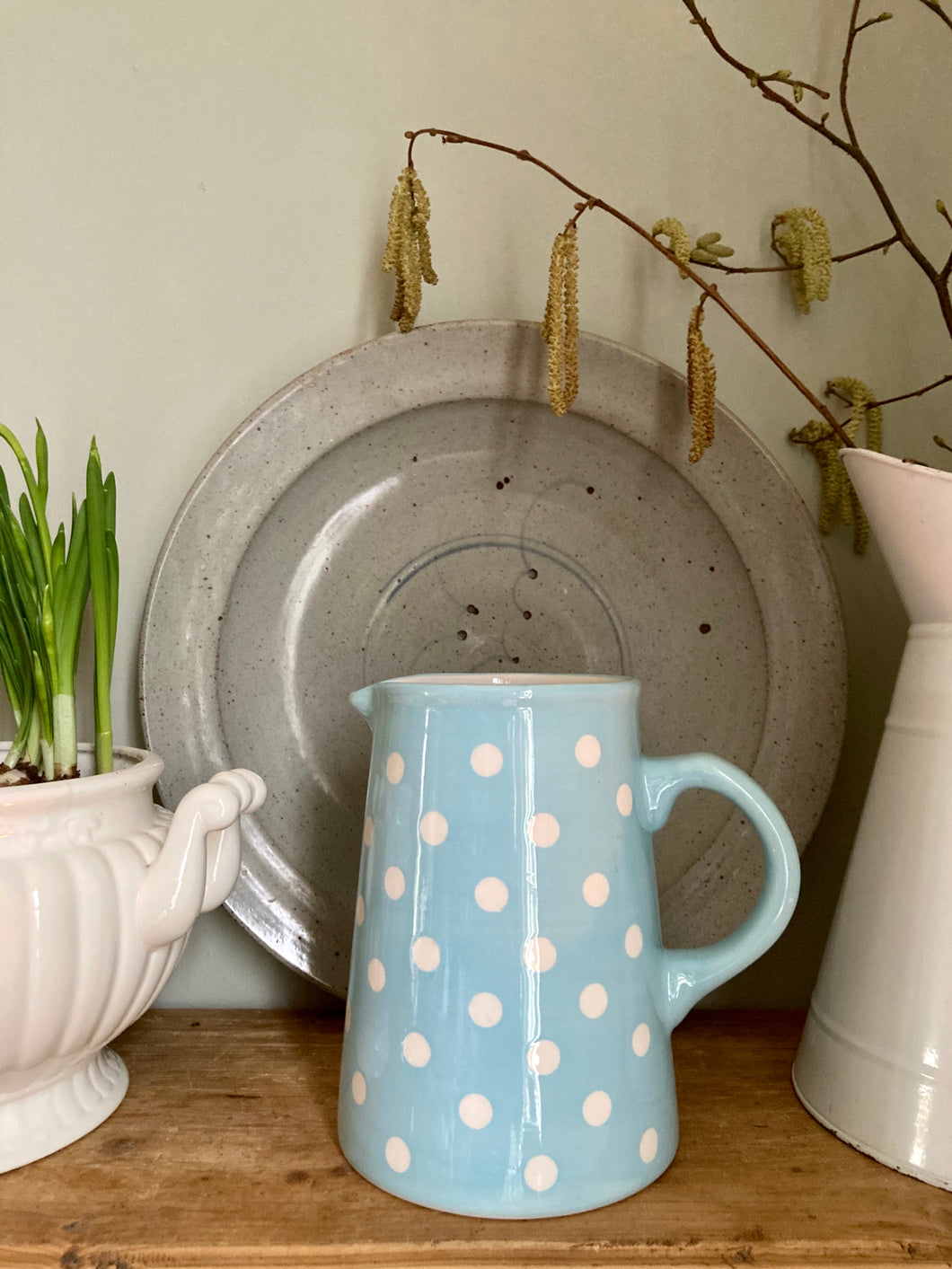 Vintage Laura Ashley Home pastel blue polka dot jug