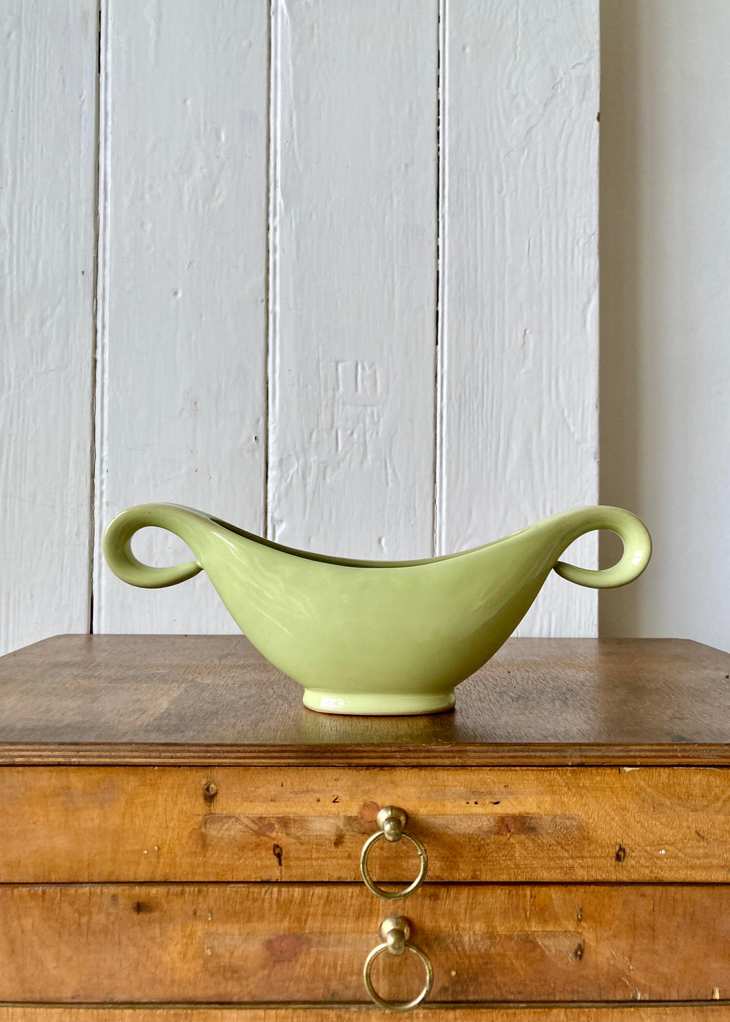 Glossy pea green mantle vase by Denby Stoneware