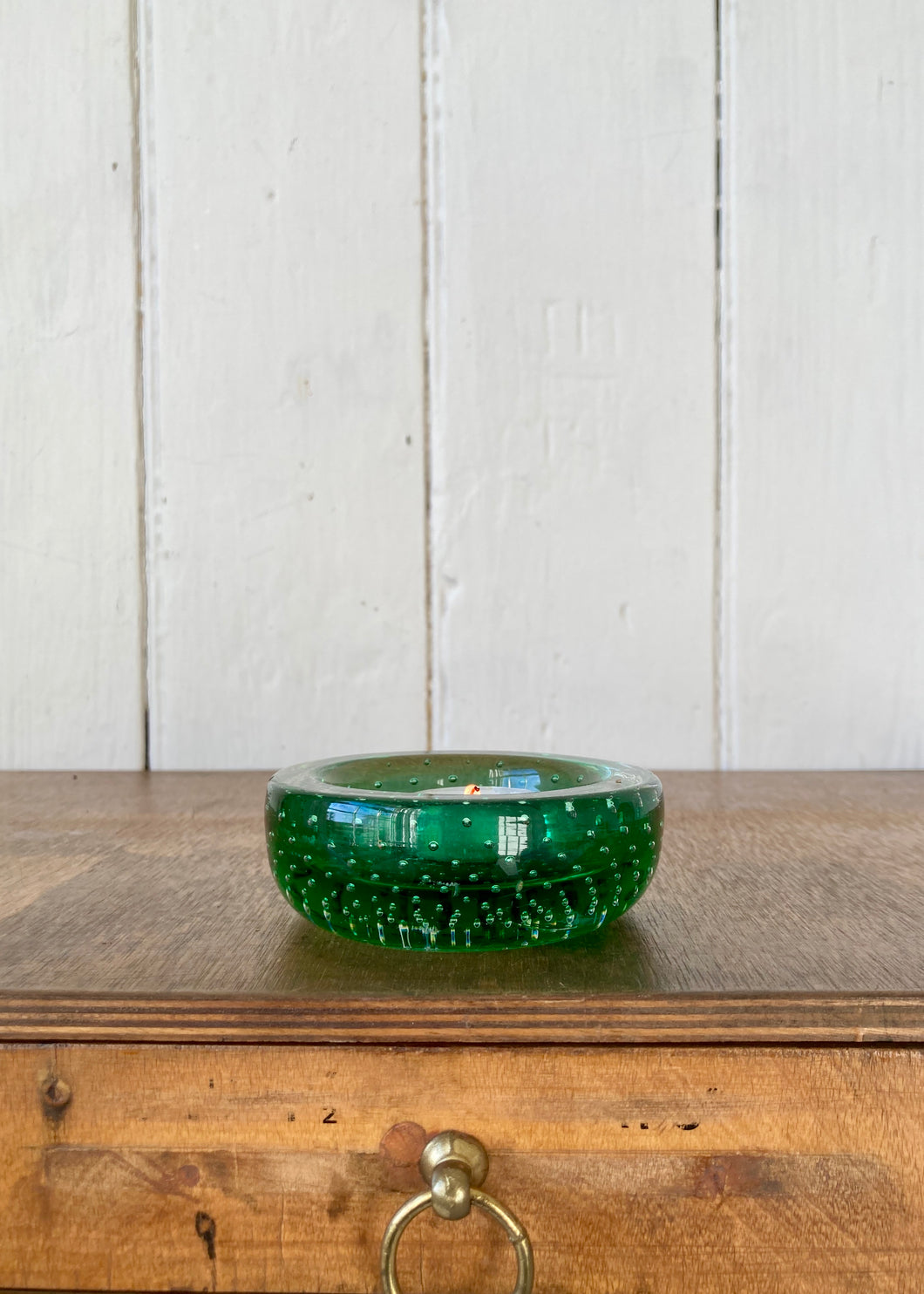 Green bubble glass tea light holder