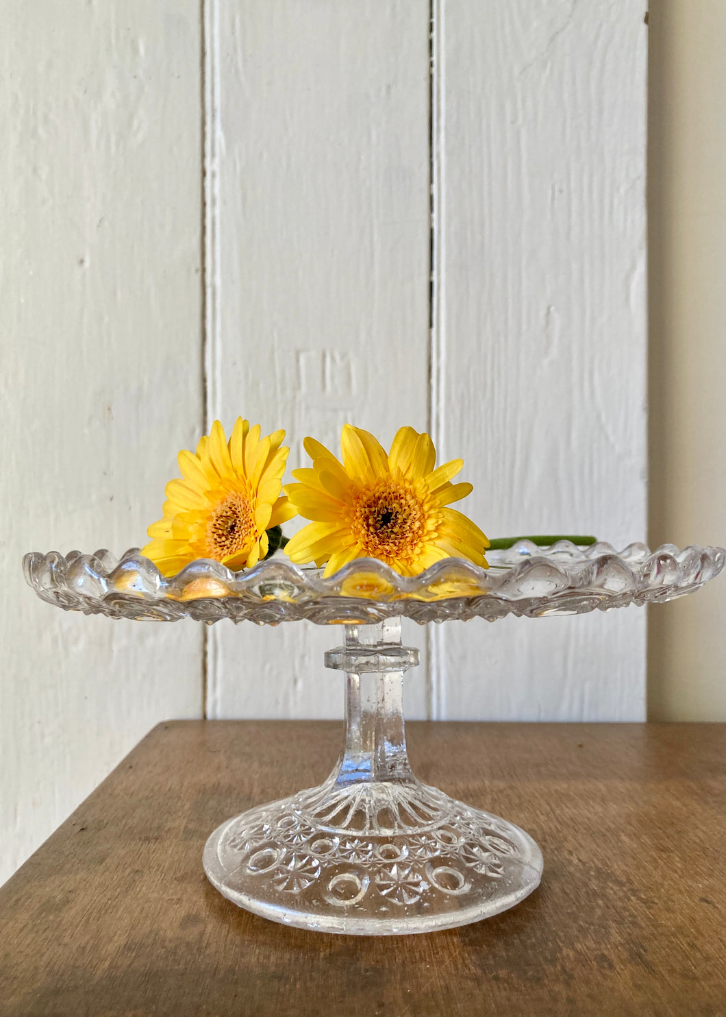 Pressed glass cake stand