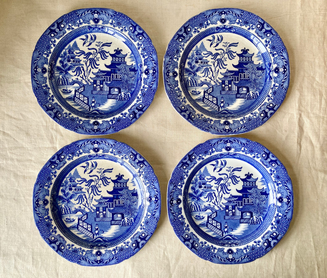 A set of 4 Burleigh Ware Willow pattern fruit or cheese plates