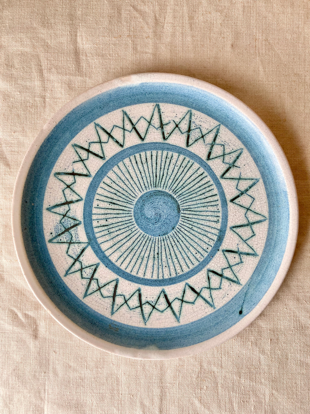 Studio pottery hand decorated plate by Overstone Pottery, Sarisbury