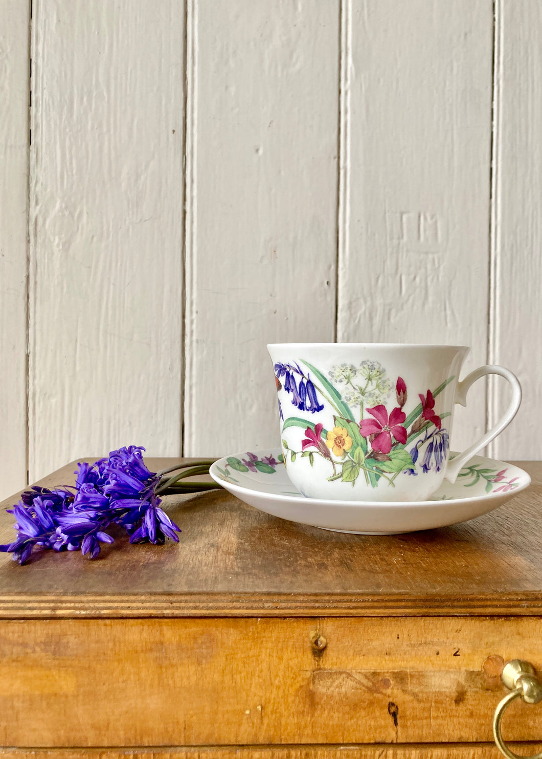 English Flora bone china breakfast cup and saucer