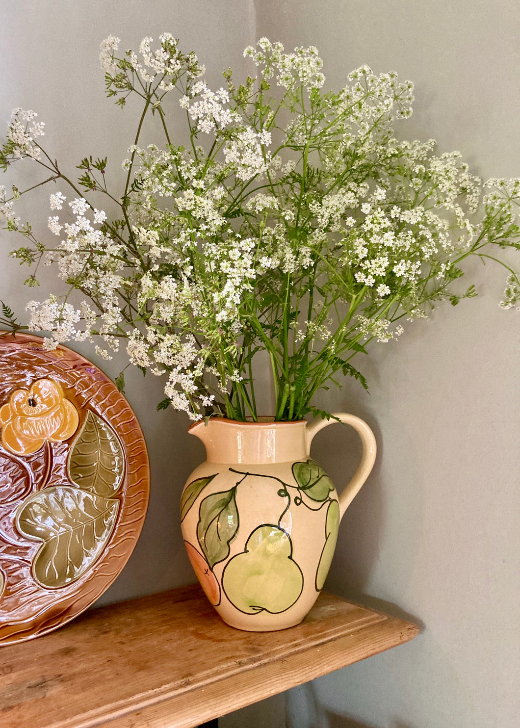 Large pale yellow hand painted jug