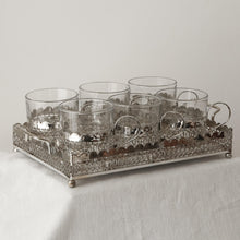 Load image into Gallery viewer, Set of 6 white metal glass holders with French Duralex glasses and matching serving tray - The Vintage Pieces

