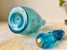 Load image into Gallery viewer, Turquoise blue glass hand painted decanter
