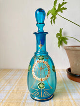 Load image into Gallery viewer, Turquoise blue glass hand painted decanter

