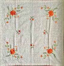Load image into Gallery viewer, Embroidered orange floral tablecloth
