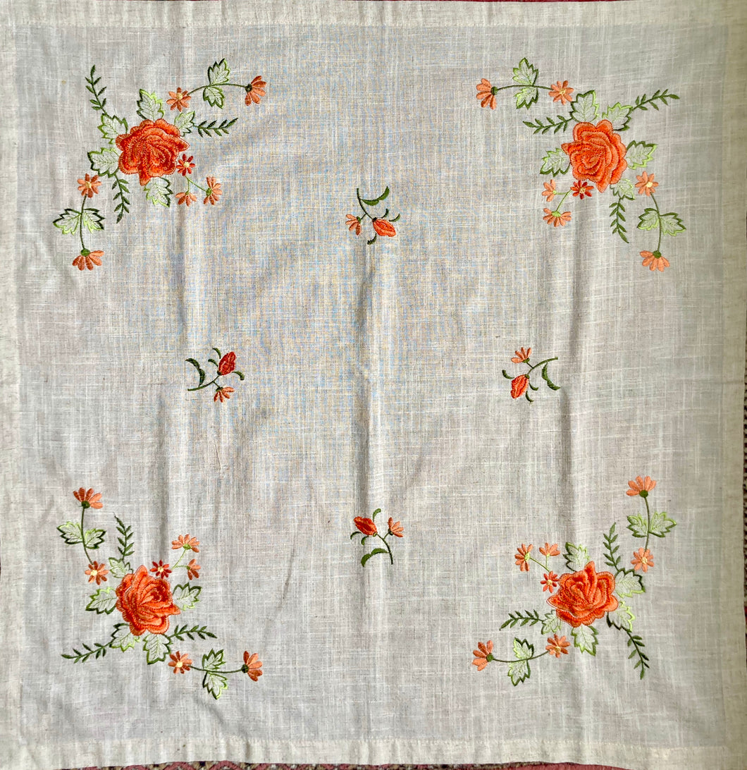 Embroidered orange floral tablecloth