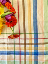 Load image into Gallery viewer, Vintage tablecloth with multi-colour border
