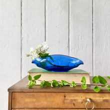 Load image into Gallery viewer, Blue glass mid century elongated, ergonomic dish
